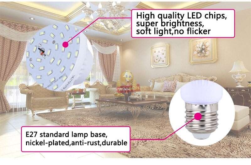 DC 12V E27 7W High Power Light Bulb with Adapter, Wire & Crocodile Clamps