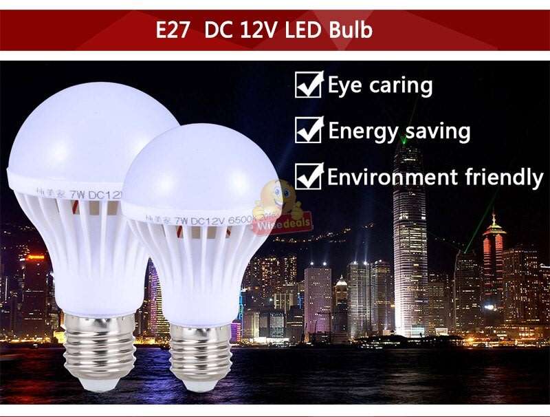 DC 12V E27 7W High Power Light Bulb with Adapter, Wire & Crocodile Clamps