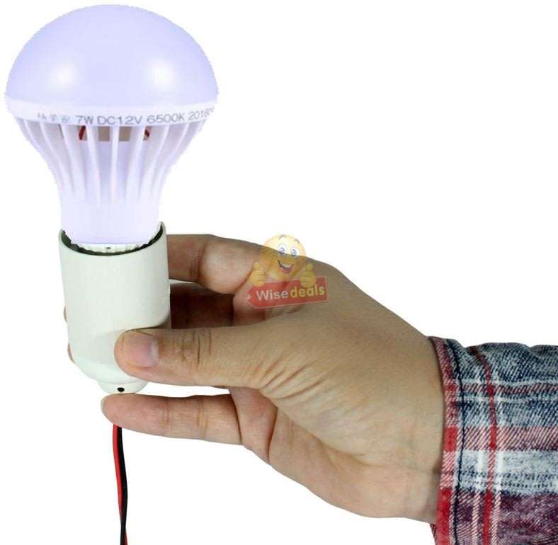 DC 12V E27 7W High Power Light Bulb with Adapter, Wire & Crocodile Clamps