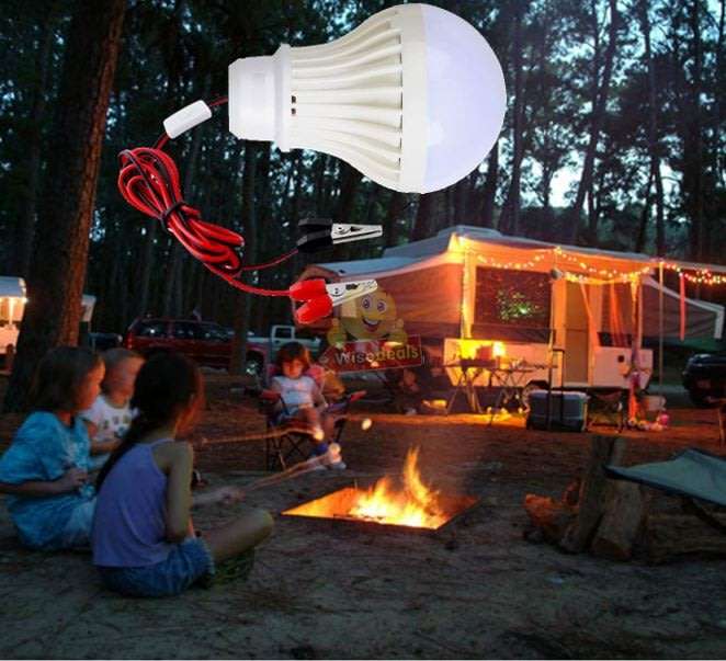 DC 12V E27 7W High Power Light Bulb with Adapter, Wire & Crocodile Clamps