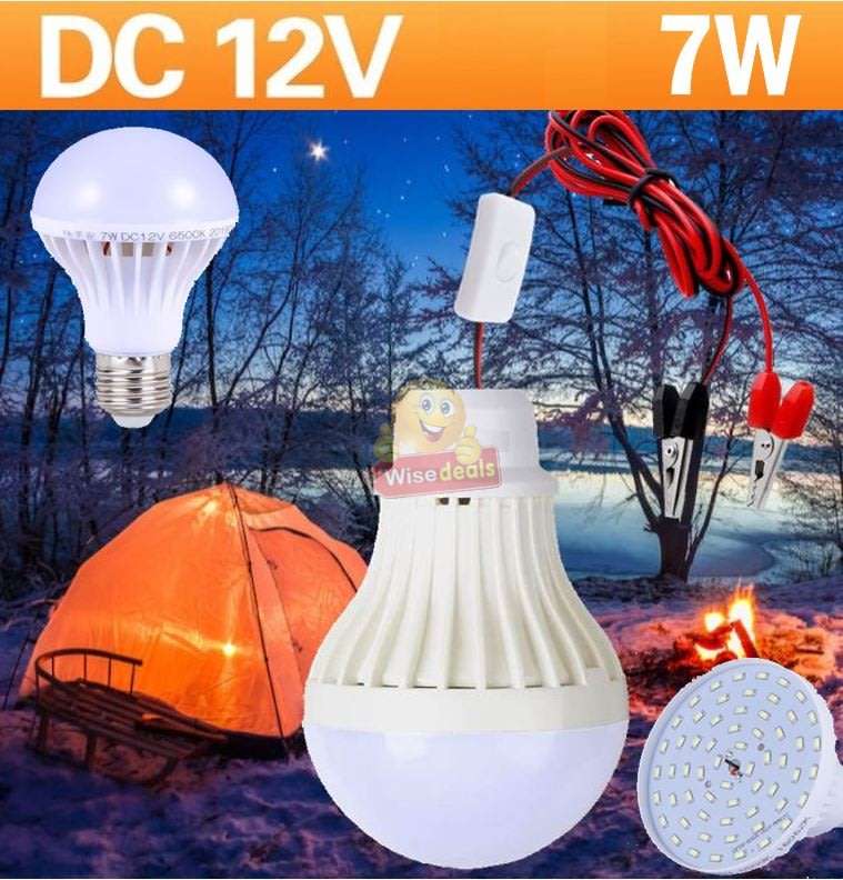 DC 12V E27 7W High Power Light Bulb with Adapter, Wire & Crocodile Clamps
