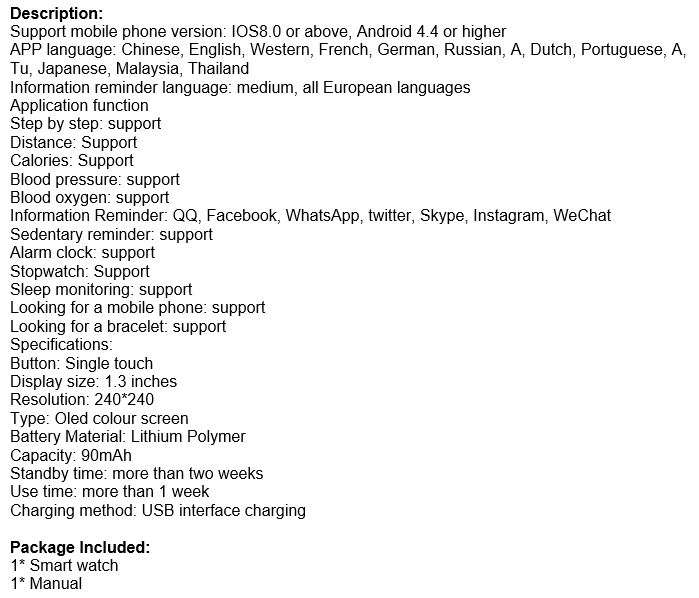 Bluetooth Health Smart Watch - Monitor Heart Rate, Blood Pressure, Blood Oxygen, Calorie, Distance