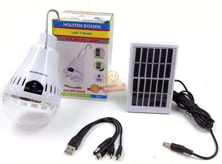 LED SOLAR Light Bulb with Solar Panel & Multifunctional Charging Cable to Charge Devices