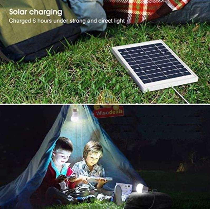 LED SOLAR Light Bulb with Solar Panel & Multifunctional Charging Cable to Charge Devices