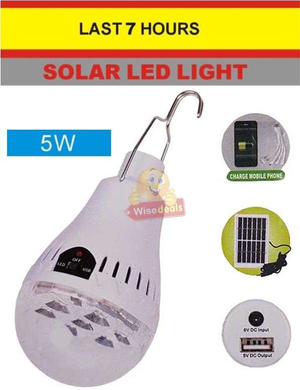 LED SOLAR Light Bulb with Solar Panel & Multifunctional Charging Cable to Charge Devices