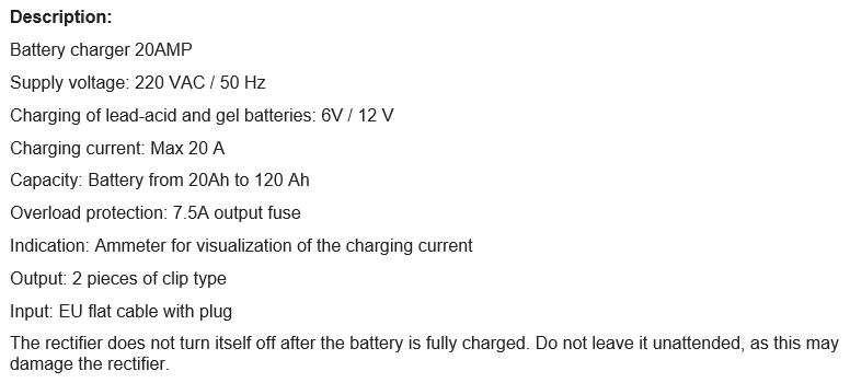 6V & 12V Battery Charger 20A with Current Display