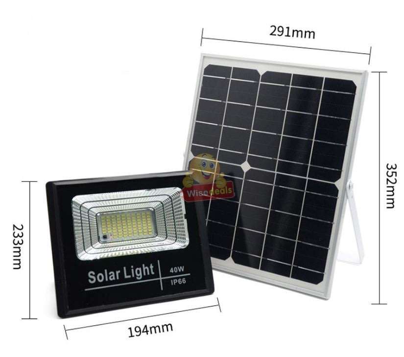 40W LED SOLAR Flood Light with Remote Control, Solar Panel, 5m Cable, Waterproof & 1050 Lumens