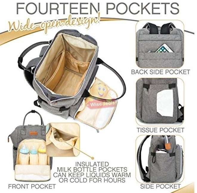 Large Capacity Baby Backpack Bag with insulated bottle pockets