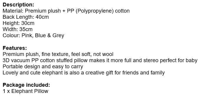 Large Super Soft Baby Elephant Pillow