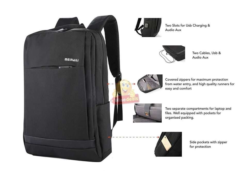 Stylish Backpack with lots of space and pockets, build-in USB Port with Cable