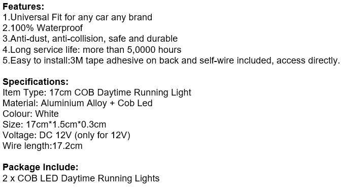 Universal 2 Piece, 17cm COB DRL LED Driving Daytime Running Lights