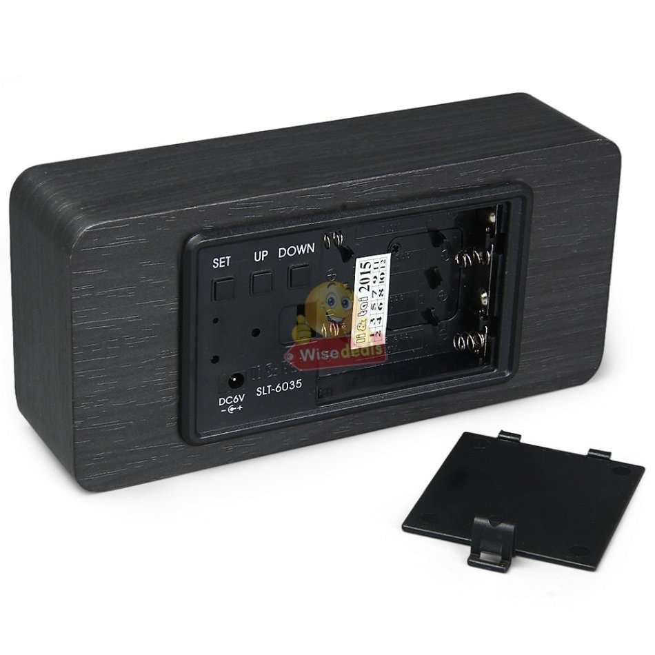 Wooden LED Alarm Clock with Time, Date, Temperature, Sound Control & Energy Saving