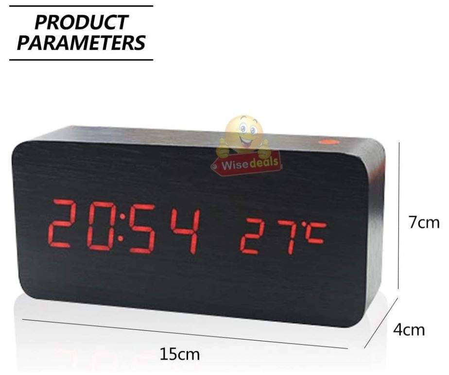 Wooden LED Alarm Clock with Time, Date, Temperature, Sound Control & Energy Saving