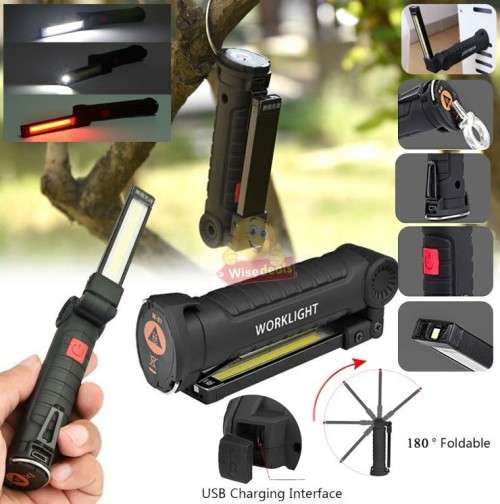 Magnetic Folding COB LED Work Light with Hook, USB Charging Interface and 5 Modes