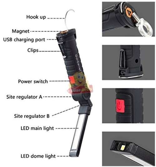 Magnetic Folding COB LED Work Light with Hook, USB Charging Interface and 5 Modes