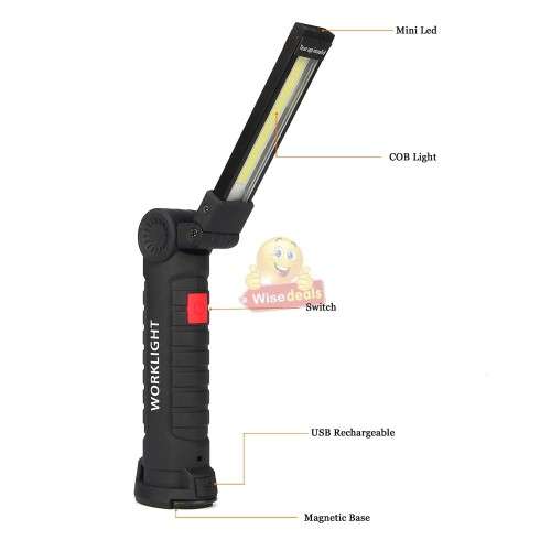 Magnetic Folding COB LED Work Light with Hook, USB Charging Interface and 5 Modes