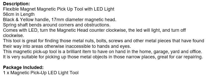 56cm Flexible Magnetic Pick-Up Tool with LED Light