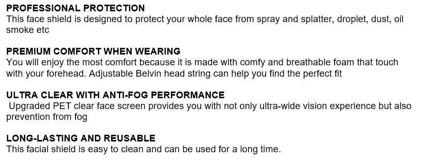 Protective Face Shield, Premium Comfort, Ultra Clear, Long-lasting and Reusable