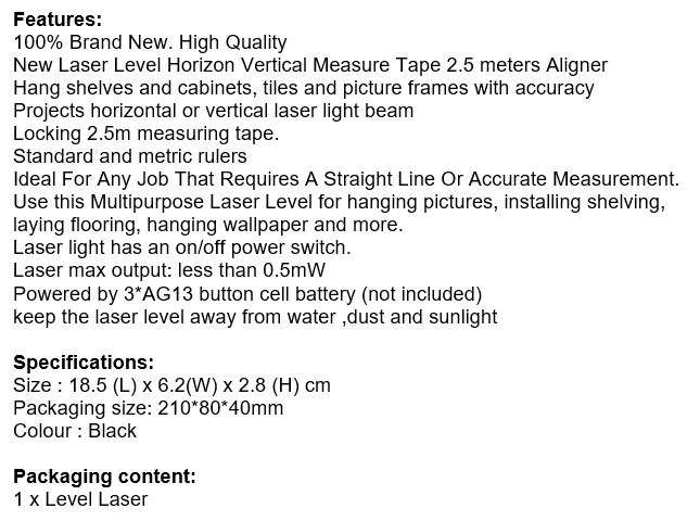 Laser Level Pro 3 Multi-Purpose Measuring Tool With 2.5m Tape