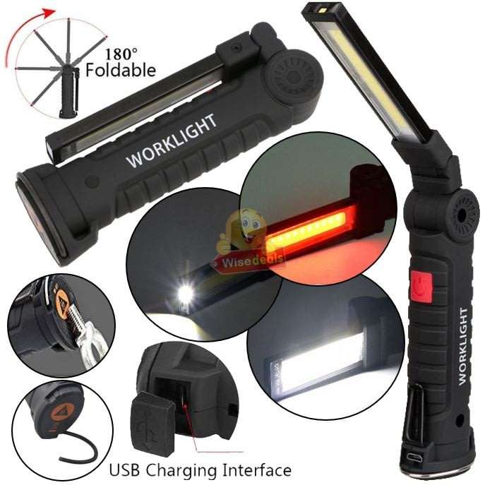 Magnetic Folding COB LED Work Light with Hook, USB Charging Interface and 5 Modes