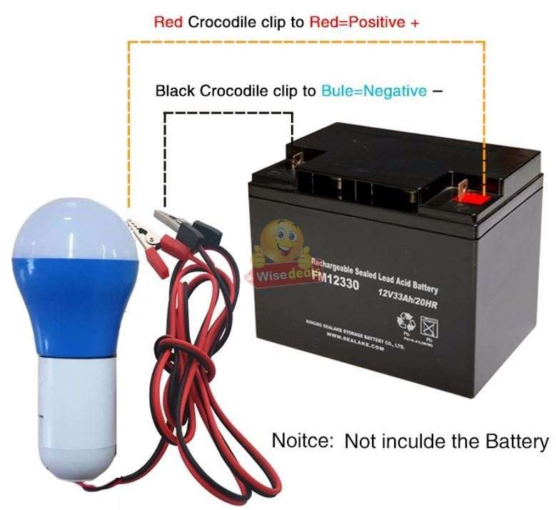 DC 12V E27 High Power 5W LED Light Bulb with Adapter, Wire & Battery Clamps