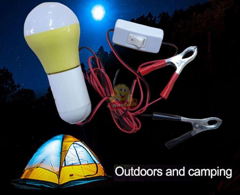 DC 12V E27 High Power 5W LED Light Bulb with Adapter, Wire & Battery Clamps