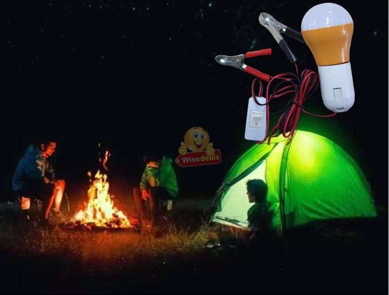 DC 12V E27 High Power 5W LED Light Bulb with Adapter, Wire & Battery Clamps