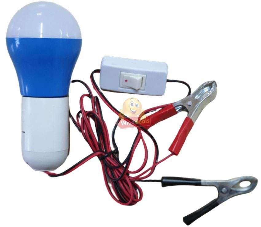DC 12V E27 High Power 5W LED Light Bulb with Adapter, Wire & Battery Clamps