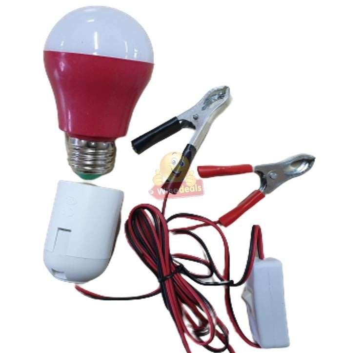 DC 12V E27 High Power 5W LED Light Bulb with Adapter, Wire & Battery Clamps