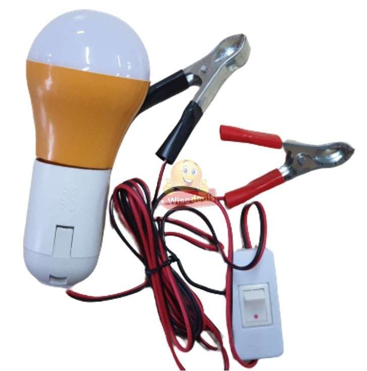 DC 12V E27 High Power 5W LED Light Bulb with Adapter, Wire & Battery Clamps