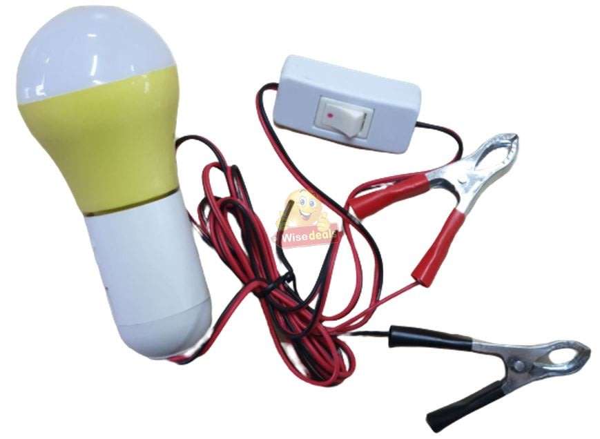 DC 12V E27 High Power 5W LED Light Bulb with Adapter, Wire & Battery Clamps