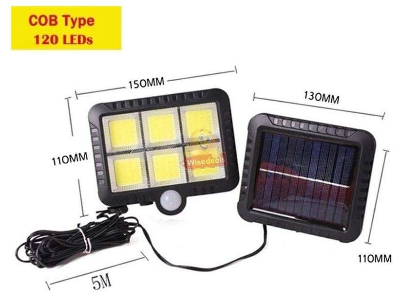 120 LED COB Super Bright Solar Flood Light with Solar Panel, 5m Link Data Line & Screws