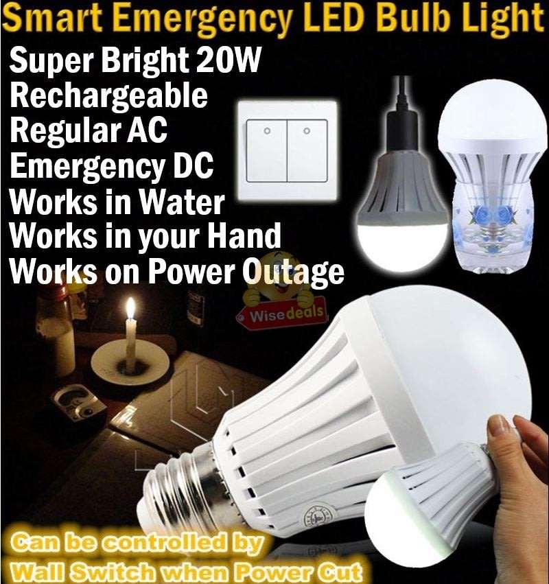 NEW Smart 20W LED Bulb Light, Works on Power cuts, In Water, In your Hand, Regular AC, Emergency DC