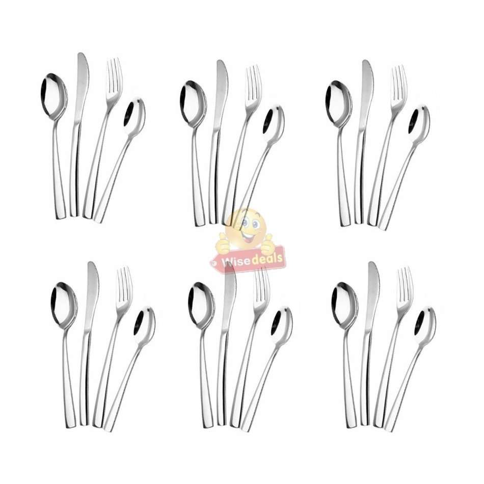 24 Piece Modern Silverware Stainless Steel Cutlery Set in Wooden Case