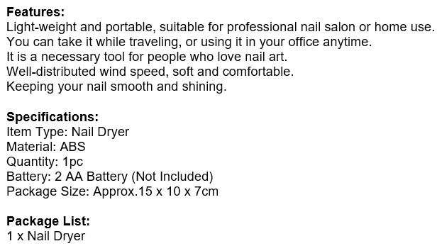 Lightweight and Portable Mini Nail Dryer, Suitable for Professional Nail Salon or Home use