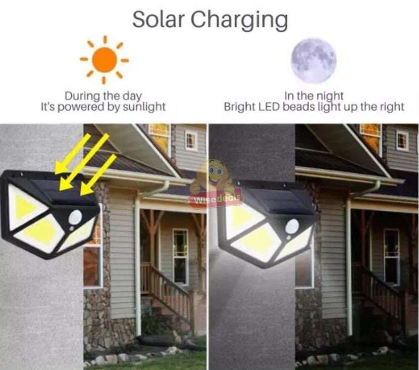 Super Bright 100 LED COB Solar Wall Light with 3 Modes, 600 Lumens, 270°, Waterproof etc