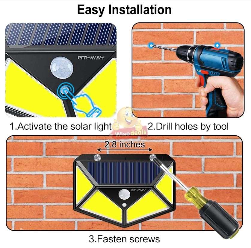 Super Bright 100 LED COB Solar Wall Light with 3 Modes, 600 Lumens, 270°, Waterproof etc