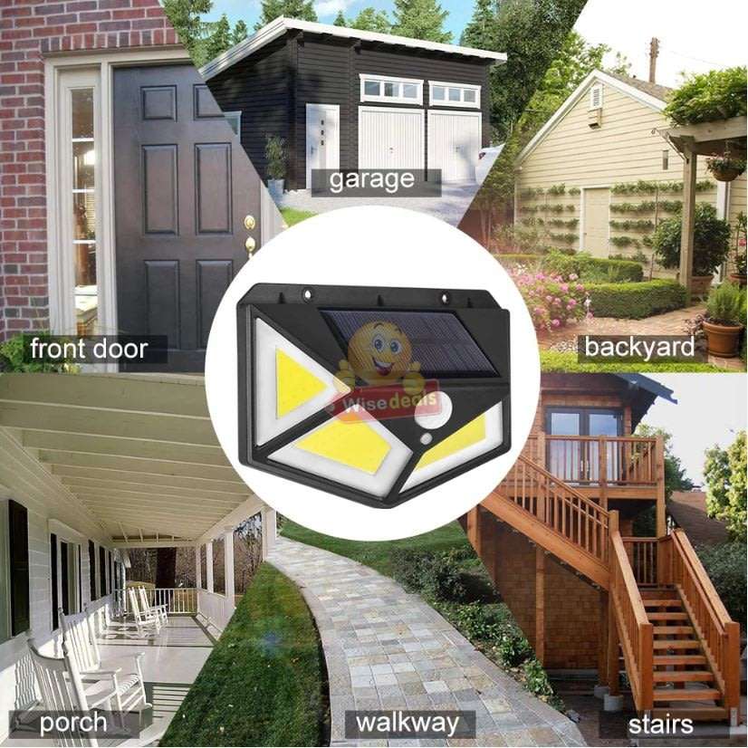 Super Bright 100 LED COB Solar Wall Light with 3 Modes, 600 Lumens, 270°, Waterproof etc