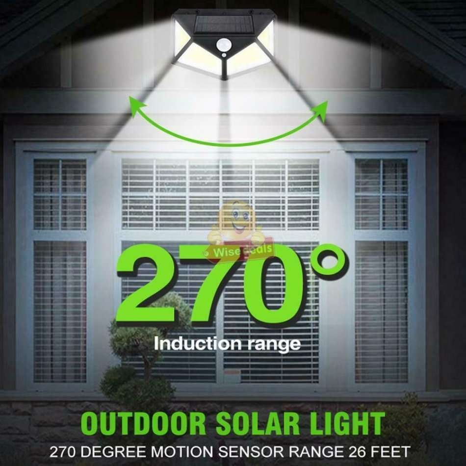 Super Bright 100 LED COB Solar Wall Light with 3 Modes, 600 Lumens, 270°, Waterproof etc