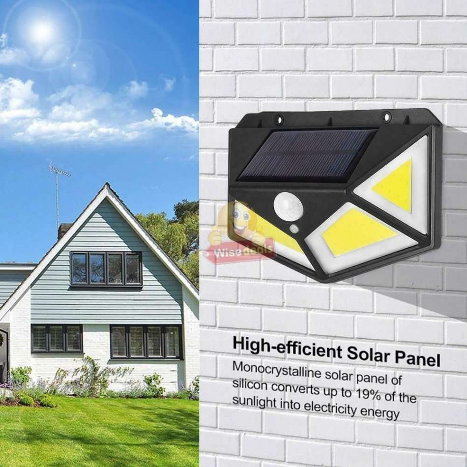 Super Bright 100 LED COB Solar Wall Light with 3 Modes, 600 Lumens, 270°, Waterproof etc
