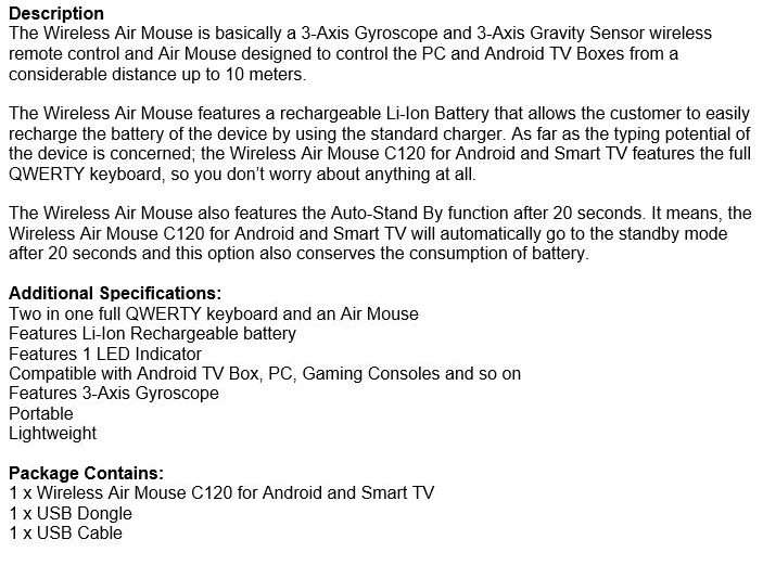 Wireless Air Mouse with Rechargeable Battery, 2-in-1 Keyboard and Mouse, TV, PC, Game Console etc.