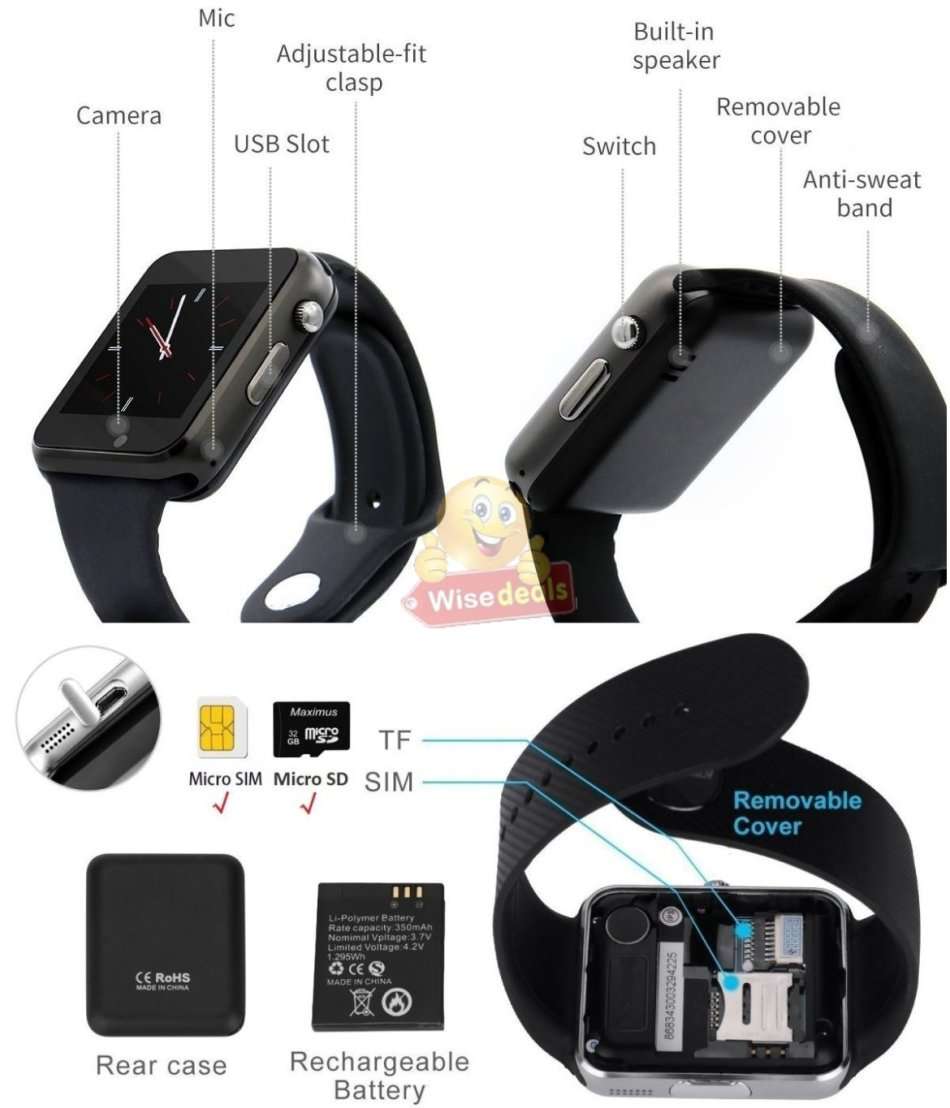 New Fashion Sport Smart Watch  Support Sim & SD Card, Touch Screen, Bluetooth, Camera, Audio, Video