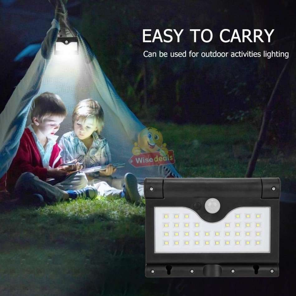 NEW Super Bright Foldable SOLAR Wall Light with 3 Lightening Modes, 34 LEDs, Portable, Adjustable