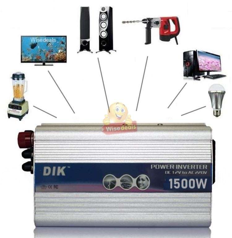 Solar Power Inverter - 1500W Constant Power & 3000W Surge Power, Convert 12V DC to 220V AC