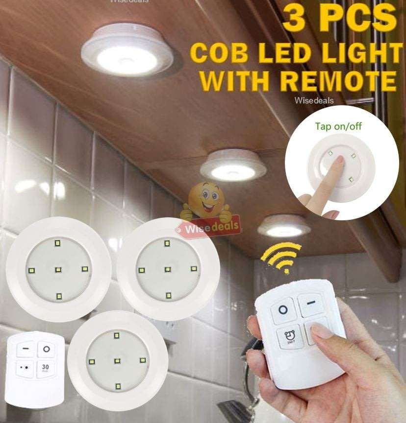 3 Piece Wireless, Adjustable, Multi-fnctional COB LED Light Set with Remote, Dimmer Control & Timer