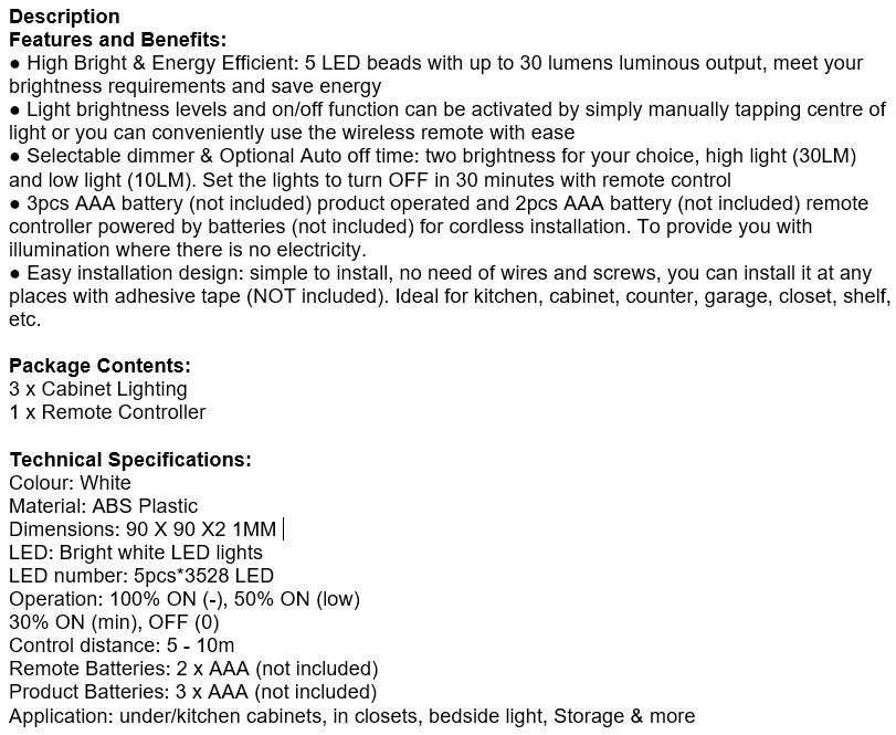 3 Piece Wireless, Adjustable, Multi-fnctional COB LED Light Set with Remote, Dimmer Control & Timer