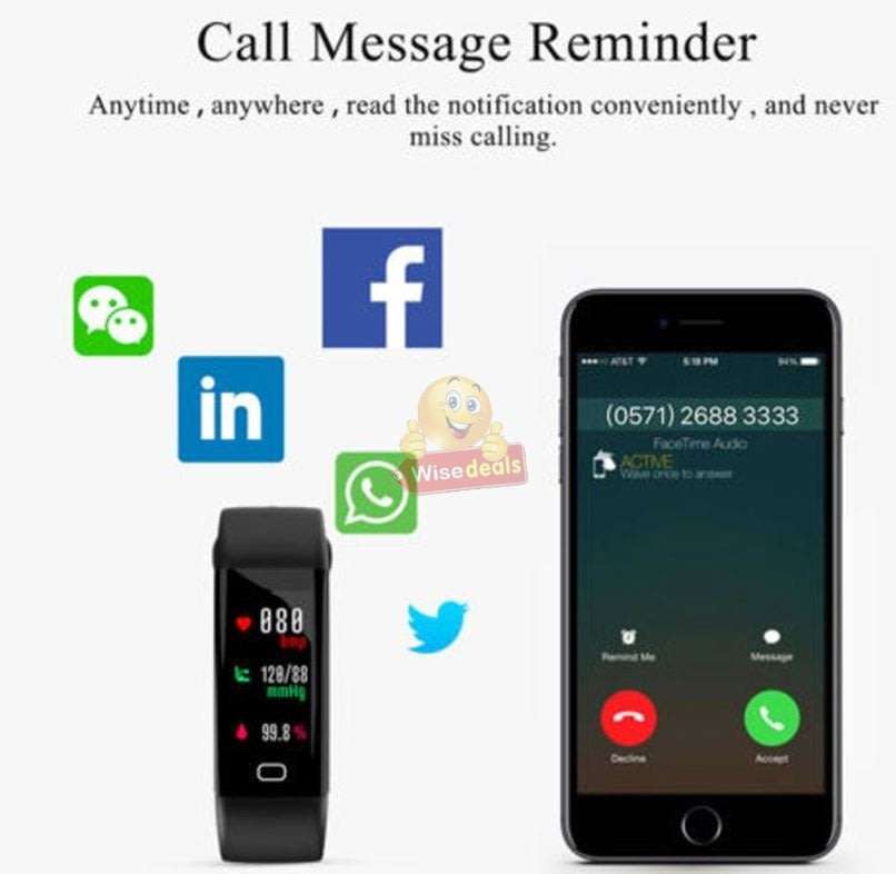 Bluetooth Fitness Smart Watch - Monitor Heart Rate, Blood Pressure, Blood Oxygen, Calorie, Distance