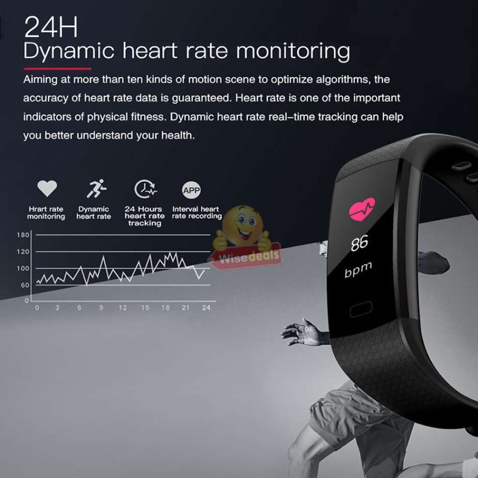 Bluetooth Fitness Smart Watch - Monitor Heart Rate, Blood Pressure, Blood Oxygen, Calorie, Distance
