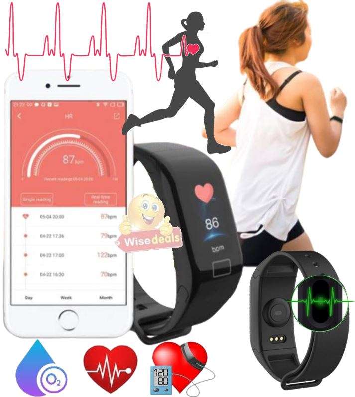 Bluetooth Fitness Smart Watch - Monitor Heart Rate, Blood Pressure, Blood Oxygen, Calorie, Distance