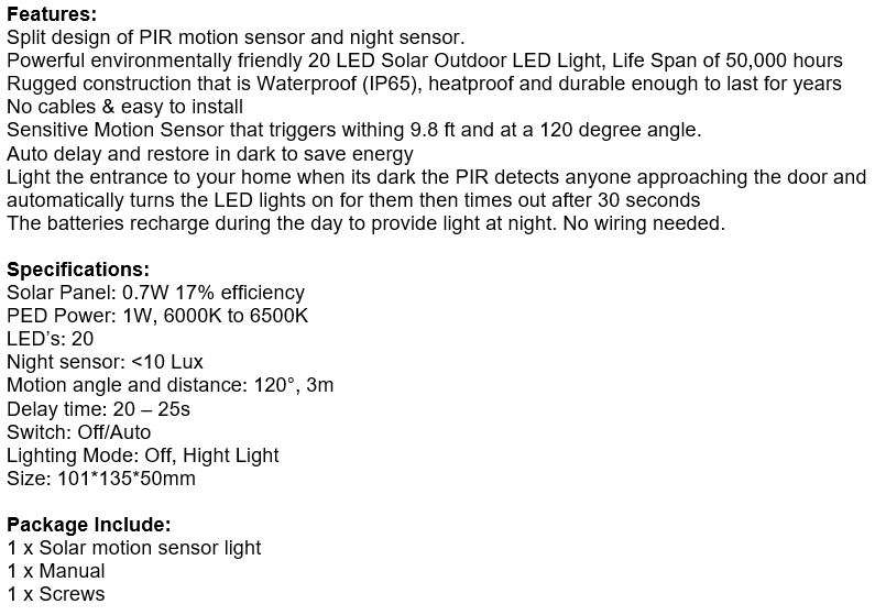 NEW 2-IN-1 SOLAR SPLIT Wall Light with 3 Modes, PIR Motion Sensor, Waterproof & Eco-Friendly